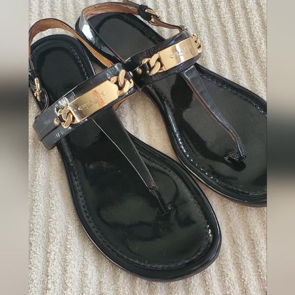 Coach Patent Leather Sandals with Gold Hardware size 8 - Picture 7 of 12